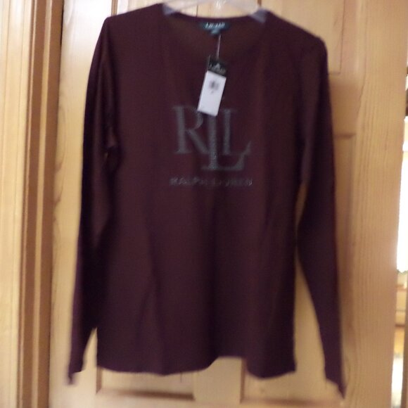 LAUREN RALPH LAUREN T-Shirt ~ Long Sleeves ~ Burgundy Wine - Size:  XL  NWT $49 - Picture 1 of 7